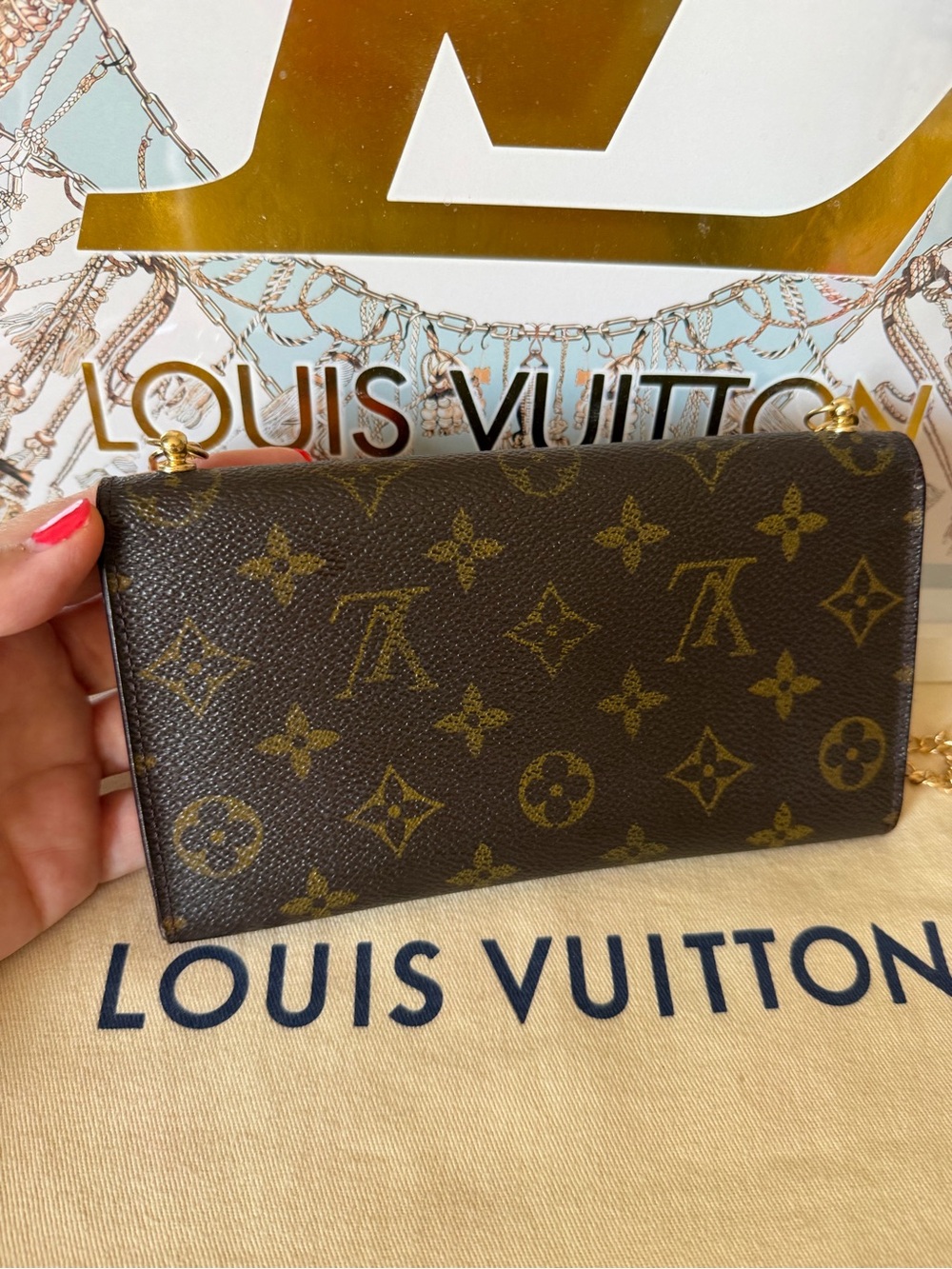 Louis Vuitton Brown Monogram Long Wallet on Chain - Picture 4 of 13